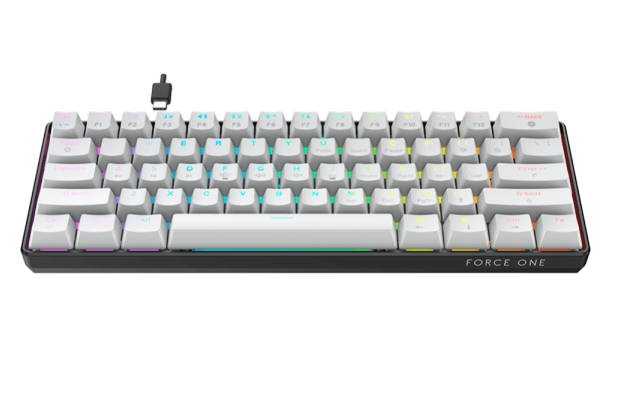 TECLADO MECANICO GAMER FORCE ONE ATLAS 60% HUANO RED 63 TECLAS RGB