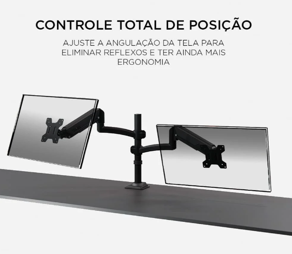 SUPORTE MONITOR TORRE MULTIARTICULADO PARA 2 MONITORES 17'' A 35'' POLEGADAS PISTAO A GAS FH160L
