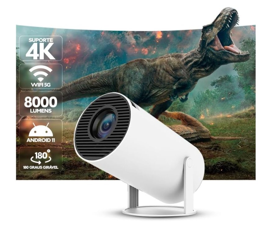 MINI PROJETOR PORTATIL 4K FULL HD BLUETOOTH 5.0 ANDROID 8000 LUMENS ATÉ 130 POLEGADAS