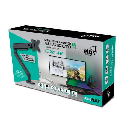 SUPORTE MONITOR F100MAX ELG PISTAO A GAS MONITOR DE 22'' ATE 49''