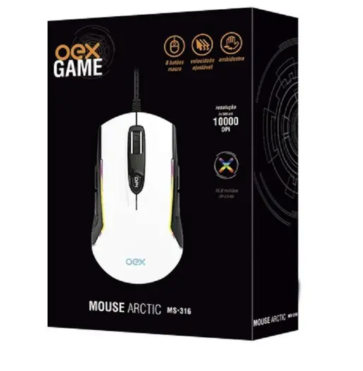 MOUSE GAMER OEX ARCTIC MS 316 10000 DPI RGB BRANCO