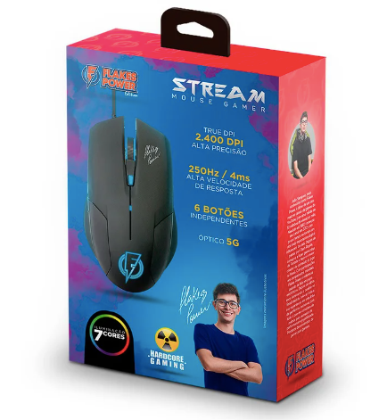 MOUSE GAMER ELG STREAM FLAKES POWER EDITION 2400 DPI USB PRETO