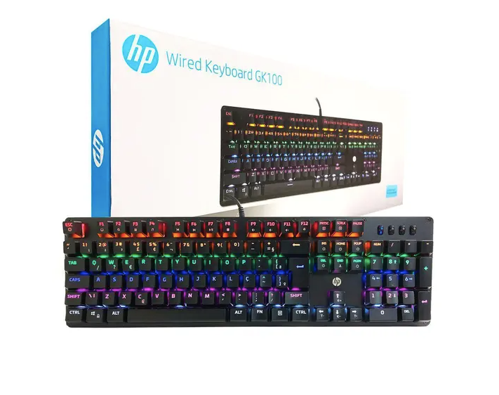 TECLADO GAMER HP MECANICO GK100 USB RGB ABNT2 PRETO