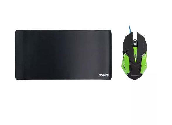 COMBO MOUSE E MOUSEPAD MAGNAVOX MGA5209 2400DPI - 60X30 CM - PRETO E VERDE