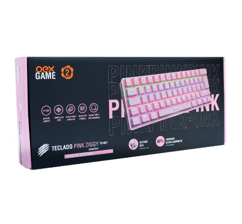 TECLADO GAMER MECANICO ZIGGY PINK OEX RGB TC607