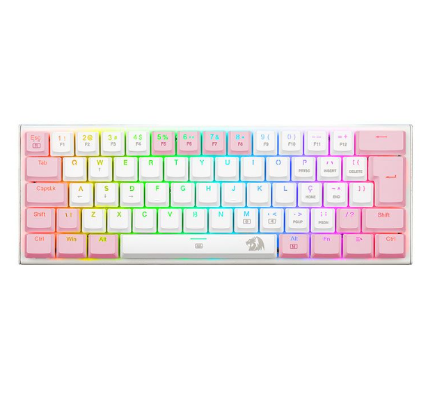 TECLADO GAMER REDRAGON ANIVIA BRANCO COM ROSA RGB SWITCH AZUL ABNT2 - K614