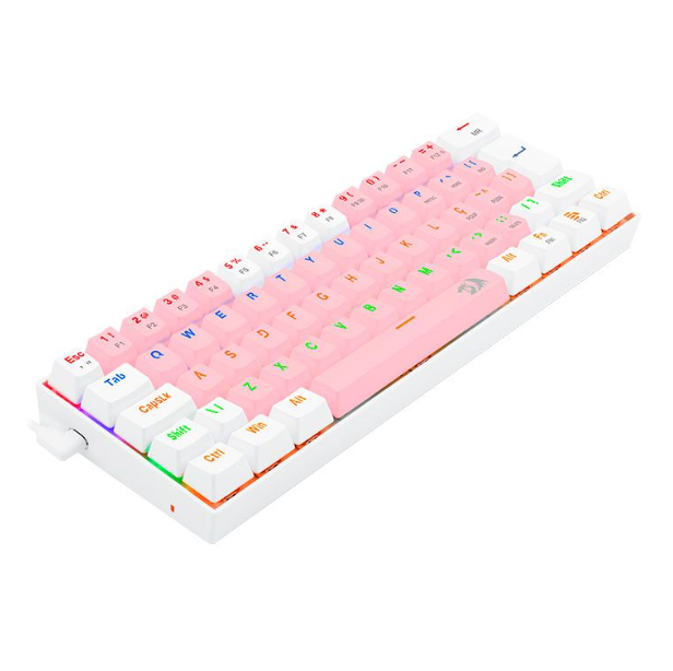TECLADO GAMER REDRAGON LAKSHMI RAINBOW ROSA E BRANCO SWITCH MARROM K606