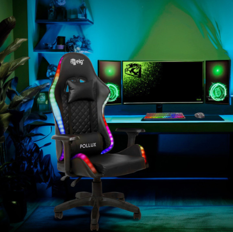 CADEIRA GAMER RGB POLLUX PRETA - CH08BKRGB