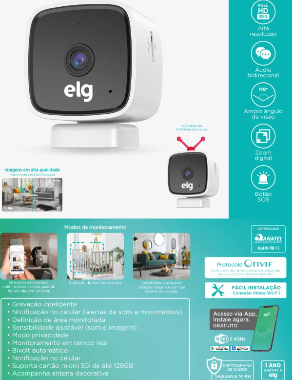 CÂMERA INTERNA INTELIGENTE ELG WIFI