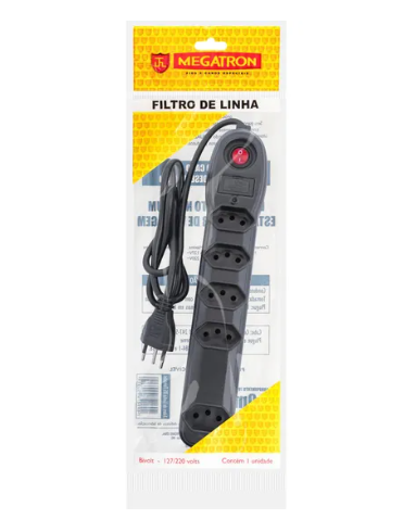 FILTRO DE LINHA COM 5 TOMADAS 1 METRO PRETO