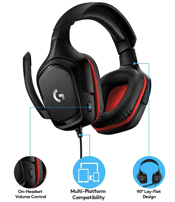HEADSET LOGITECH G332 - PRETO/VERMELHO
