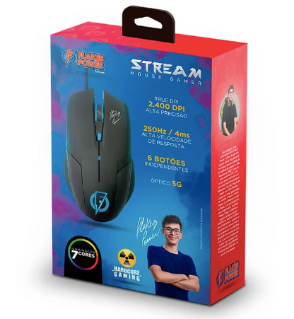 MOUSE GAMER ELG STREAM FLAKES POWER EDITION 2400 DPI USB PRETO
