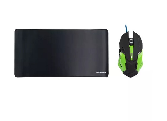 COMBO MOUSE E MOUSEPAD MAGNAVOX MGA5209 2400DPI - 60X30 CM - PRETO E VERDE