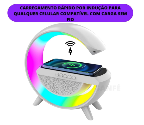 LUMINARIA DE MESA RGB SMART BLUETOOTH WIRELESS CAIXA DE SOM, CARREGADOR POR INDUÇÃO