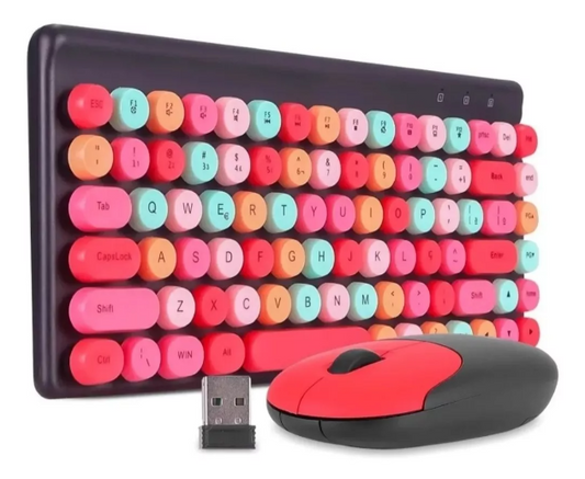 KIT TECLADO E MOUSE SEM FIO KNUP TECLAS COLORIDAS