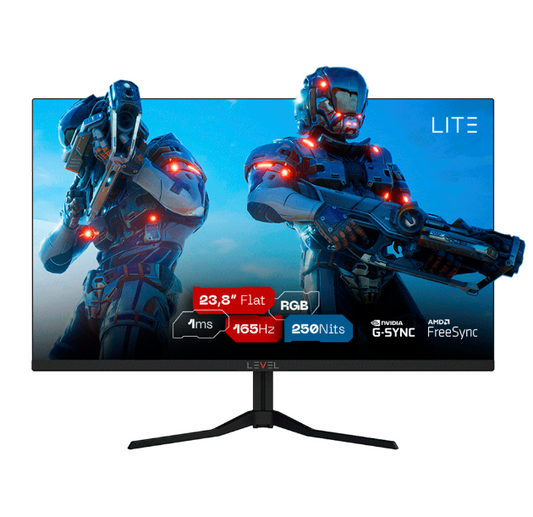 MONITOR GAMER LEVEL LITE 23.8'', 165HZ, 1 MS, ELED, FULL HD, PAINEL IPS, MPRT, FREESYNC & G-SYNC, PRETO
