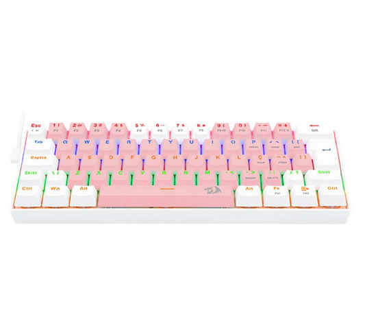 TECLADO GAMER REDRAGON LAKSHMI RAINBOW ROSA E BRANCO SWITCH MARROM K606